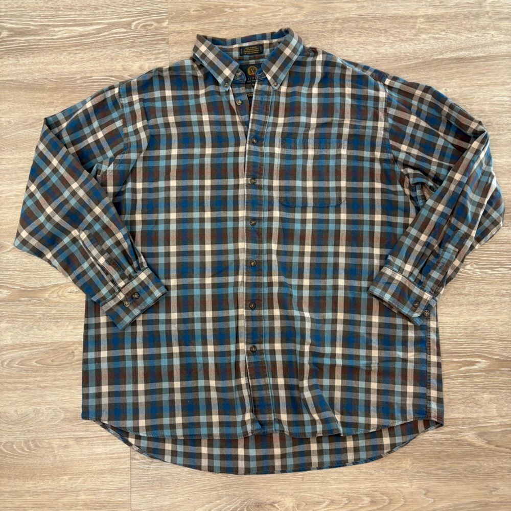 Viyella Check Regular Fit Men Blue Gray Flanel Wool Cotton Shirt sz XXl